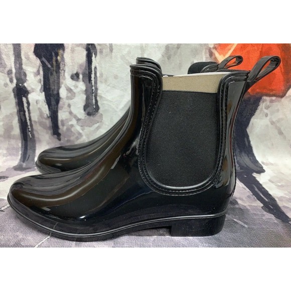 INC Womens Raelynn Rain Boots 9 Black Vinyl Ankle Wet Weather Pull On 6865 - Picture 3 of 13